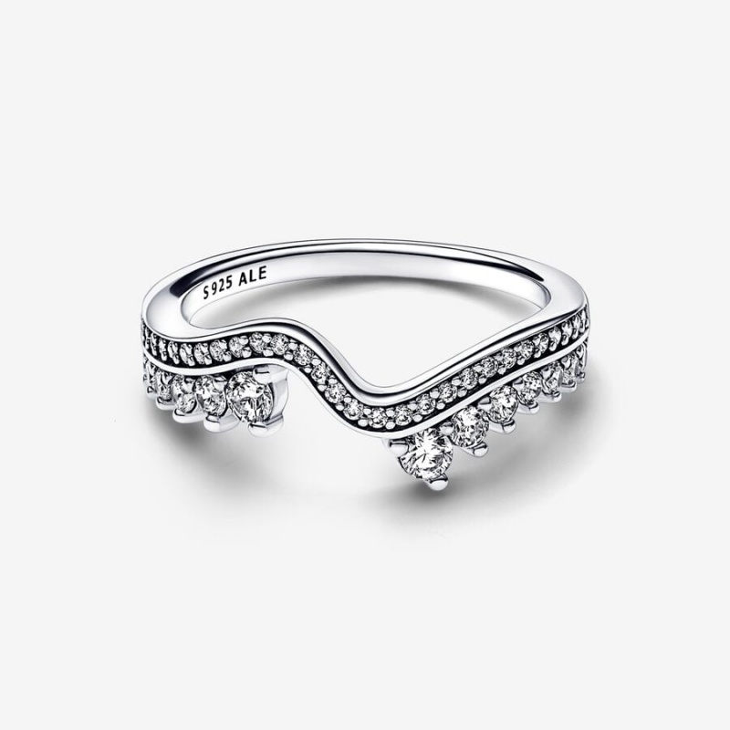 Sterling Silver Pandora Sparkling Asymmetric Wave Ring Stackable Rings | 479-KFWNPE