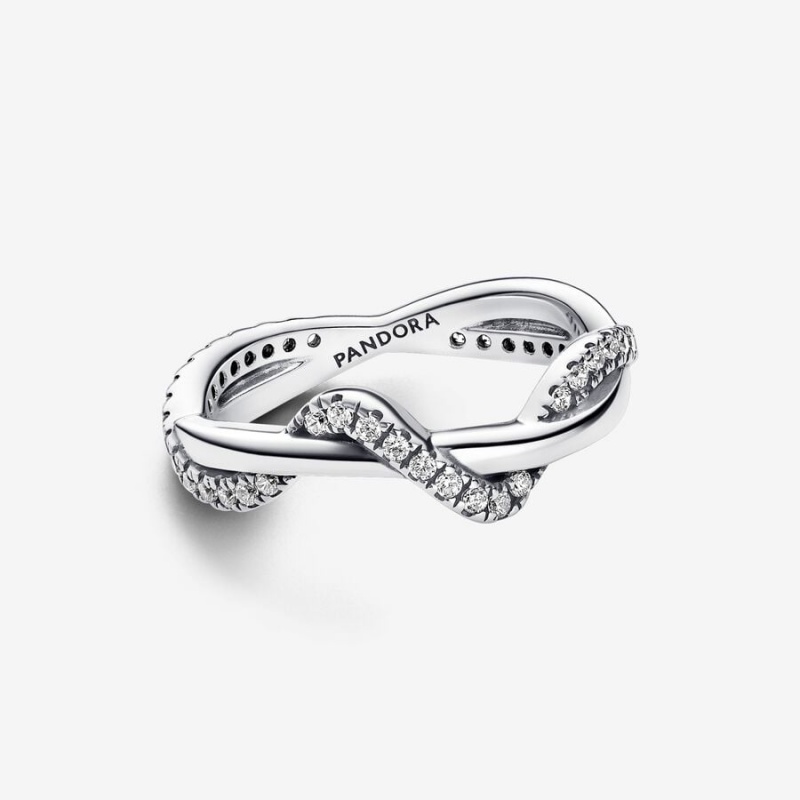 Sterling Silver Pandora Sparkling Intertwined Wave Ring Stackable Rings | 973-HGIZLY