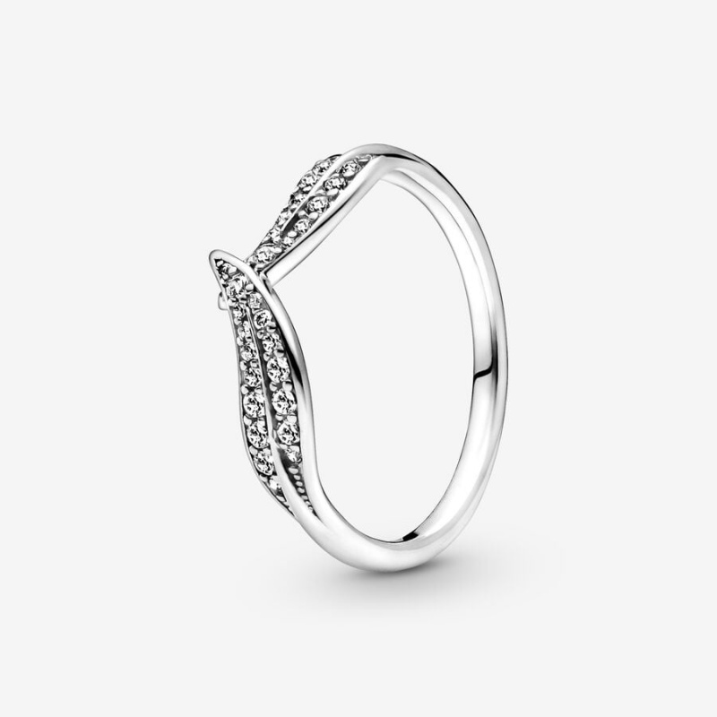 Sterling Silver Pandora Sparkling Leaves Ring Rings | 806-DMRHEJ