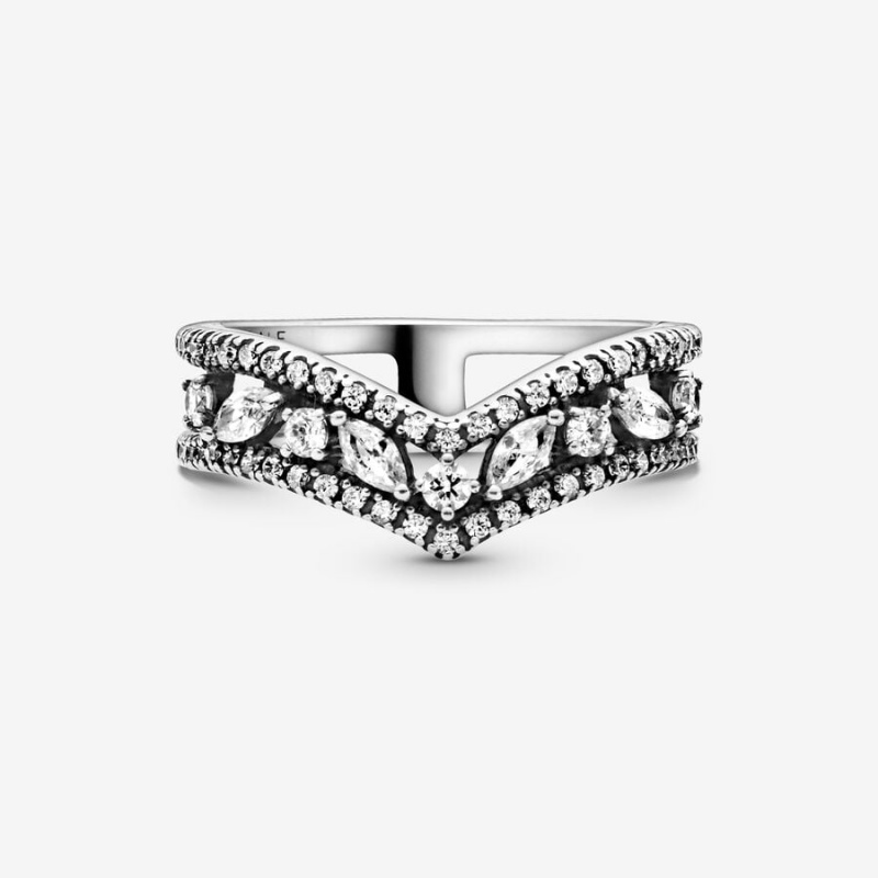 Sterling Silver Pandora Sparkling Marquise Double Wishbone Ring Statement Rings | 094-PNVZQD