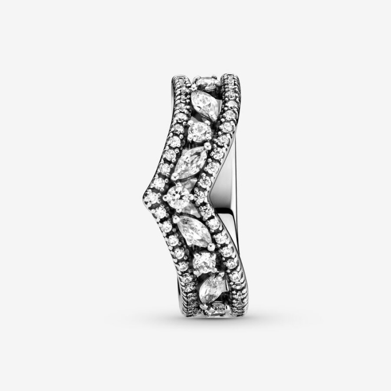 Sterling Silver Pandora Sparkling Marquise Double Wishbone Ring Statement Rings | 094-PNVZQD