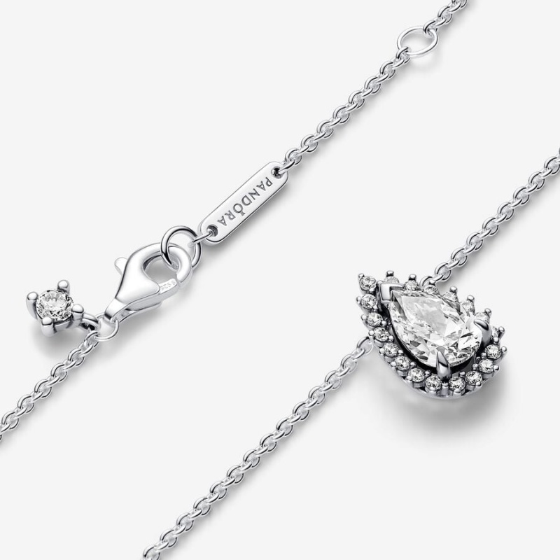 Sterling Silver Pandora Sparkling Pear Halo Collier Necklace Pendant Necklaces | 691-NEZDLF