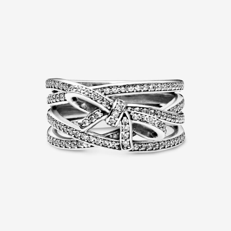 Sterling Silver Pandora Sparkling Ribbon and Bow Ring Statement Rings | 273-TUYWKM