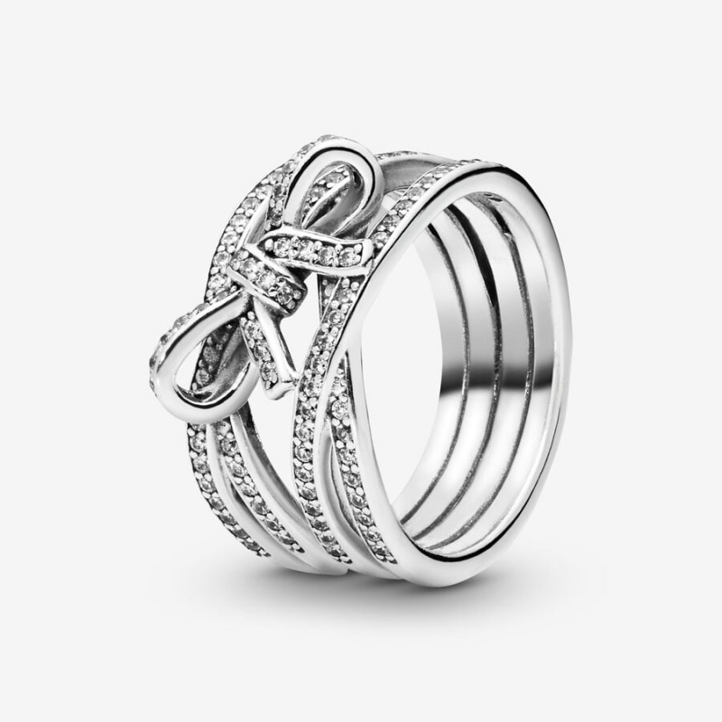 Sterling Silver Pandora Sparkling Ribbon and Bow Ring Statement Rings | 273-TUYWKM