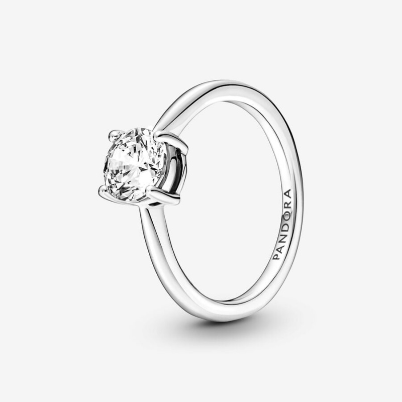 Sterling Silver Pandora Sparkling Solitaire Ring Heart & Promise Rings | 625-IPMBDK