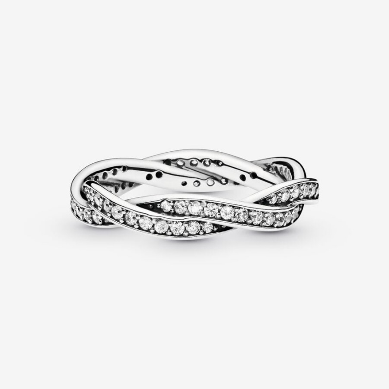 Sterling Silver Pandora Sparkling Twisted Lines Ring Heart & Promise Rings | 406-FNUHDR