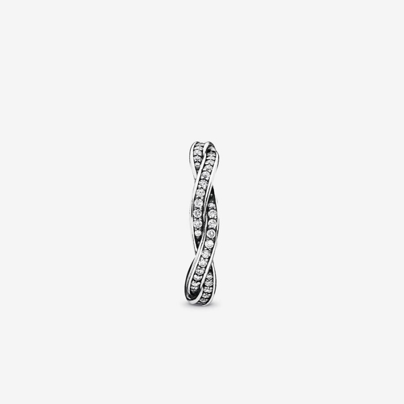 Sterling Silver Pandora Sparkling Twisted Lines Ring Heart & Promise Rings | 406-FNUHDR