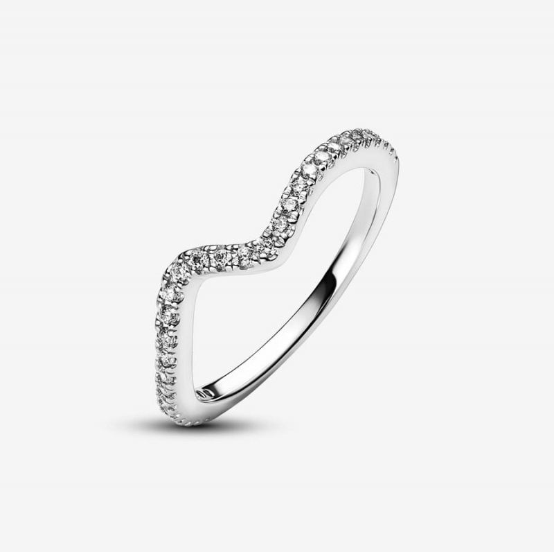 Sterling Silver Pandora Sparkling Wave Ring Stackable Rings | 304-SYNAPH