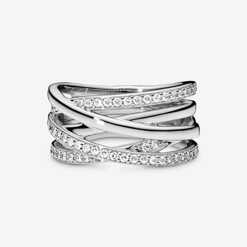 Sterling Silver Pandora Sparkling & Polished Lines Ring Band Rings | 945-INSQMH