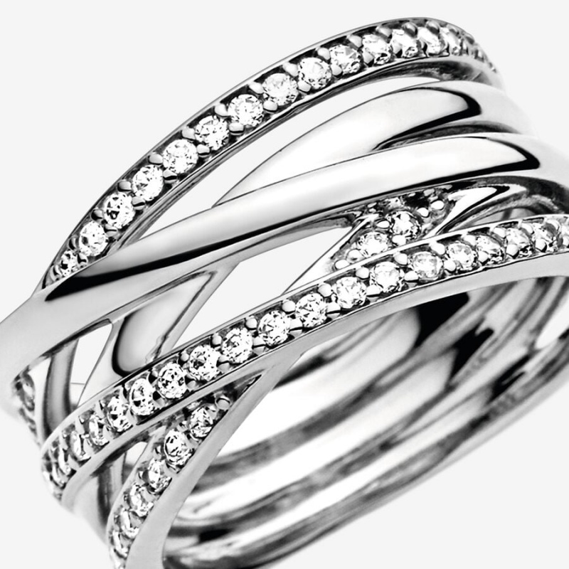 Sterling Silver Pandora Sparkling & Polished Lines Ring Band Rings | 945-INSQMH