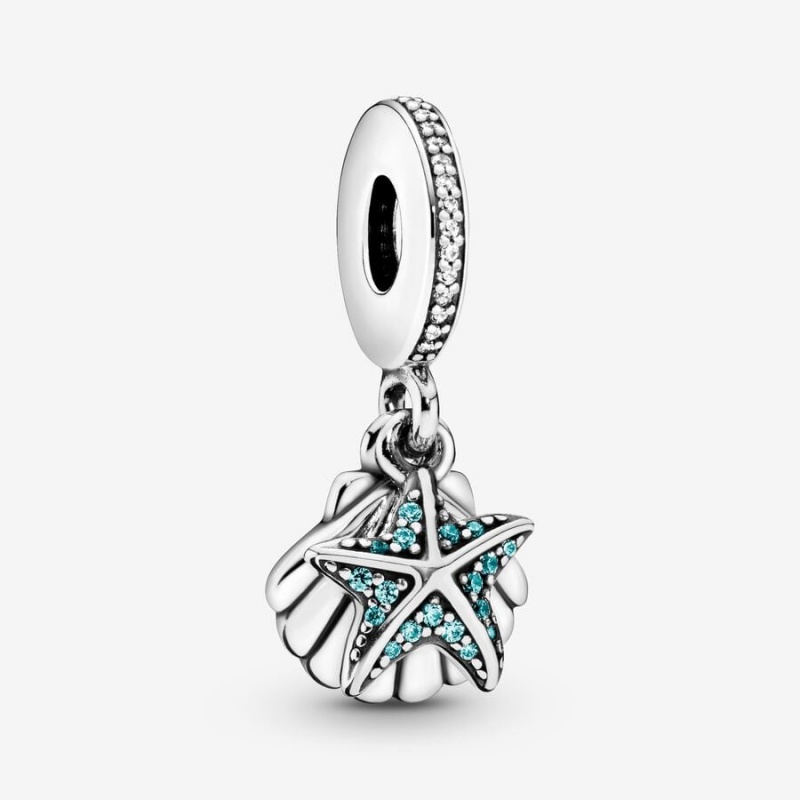 Sterling Silver Pandora Starfish and Sea Shell Dangle Charm Dangle Charms | 710-RLKBDC