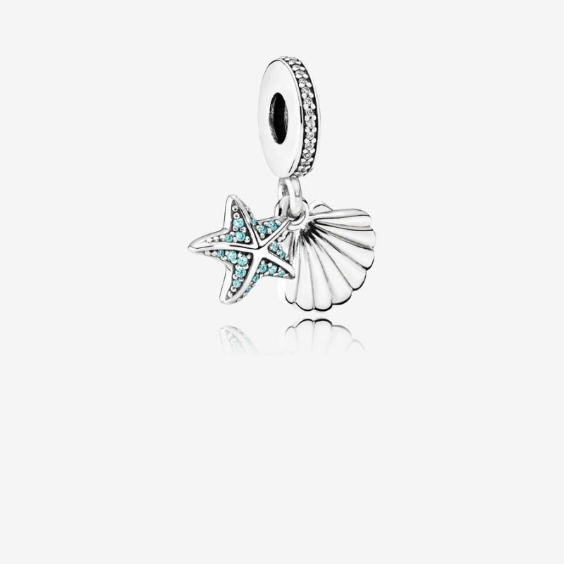 Sterling Silver Pandora Starfish and Sea Shell Dangle Charm Dangle Charms | 710-RLKBDC