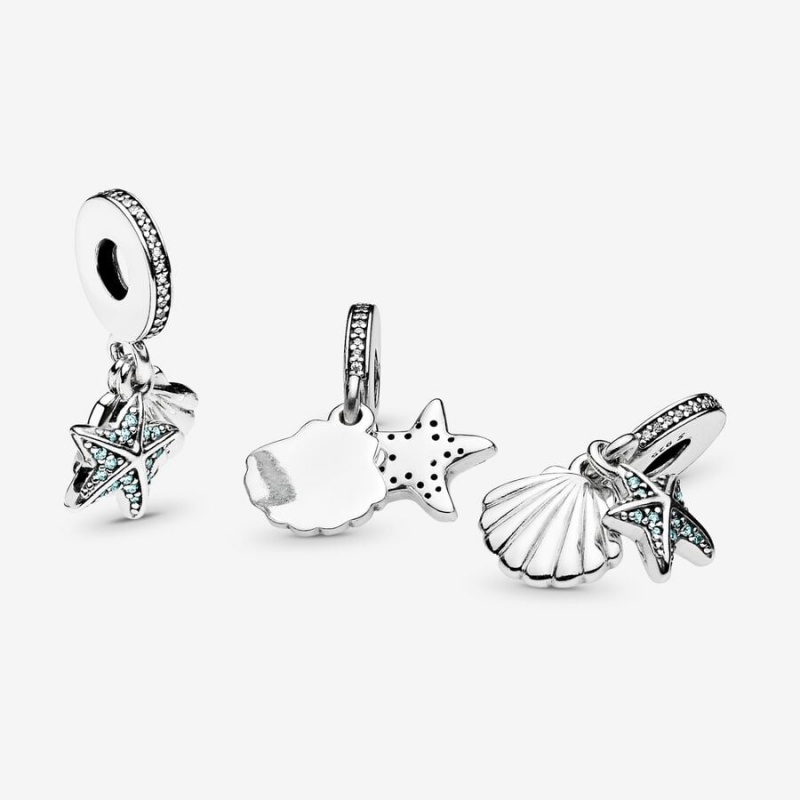 Sterling Silver Pandora Starfish and Sea Shell Dangle Charm Dangle Charms | 710-RLKBDC