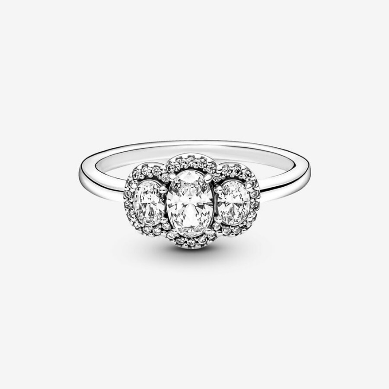 Sterling Silver Pandora Three Stone Vintage Ring Statement Rings | 095-XGJRZW