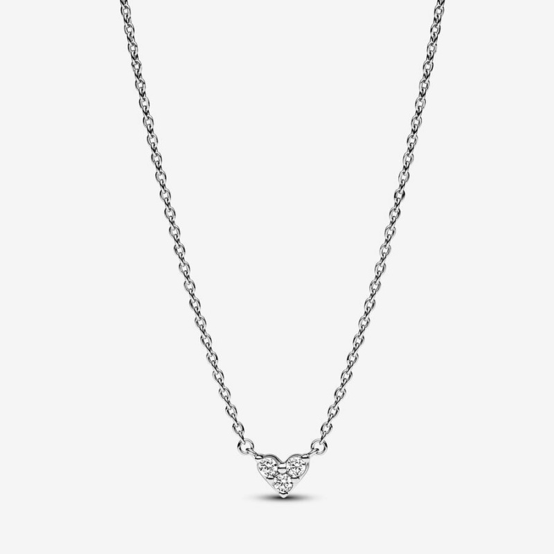 Sterling Silver Pandora Triple Stone Heart Collier Necklace Pendant Necklaces | 574-ABWRSZ