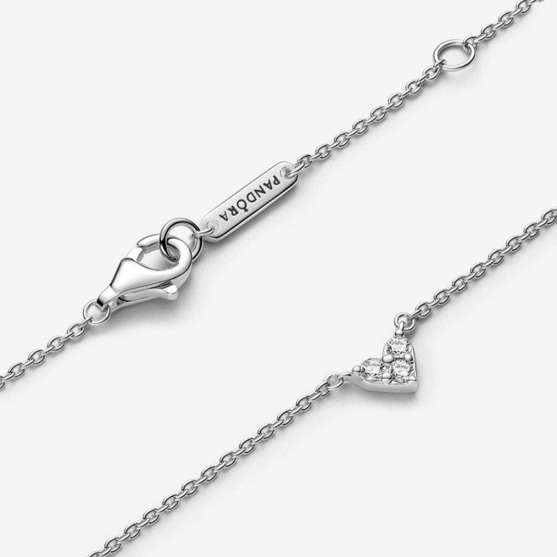 Sterling Silver Pandora Triple Stone Heart Collier Necklace Pendant Necklaces | 574-ABWRSZ