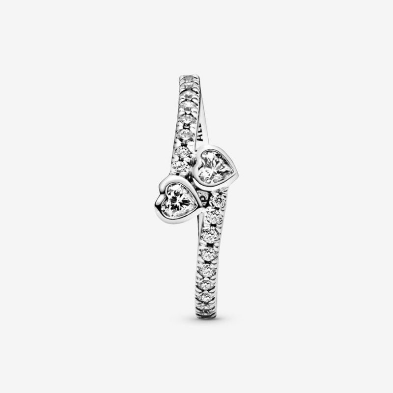 Sterling Silver Pandora Two Sparkling Hearts Ring Heart & Promise Rings | 420-VAMLDJ