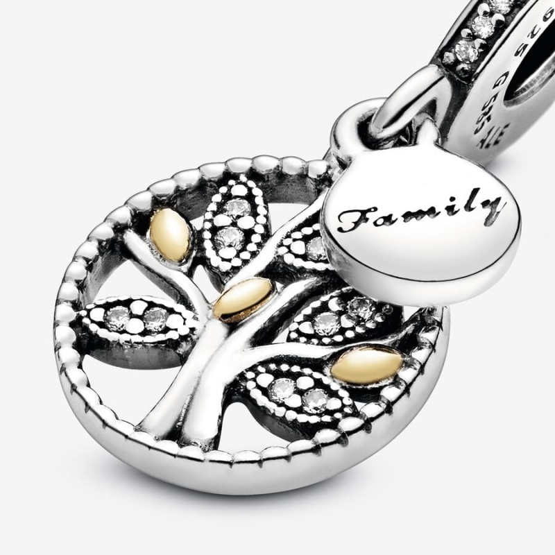 Sterling silver and 14k Gold Pandora Sparkling Family Tree Dangle Charm Dangle Charms | 702-MSOGRB