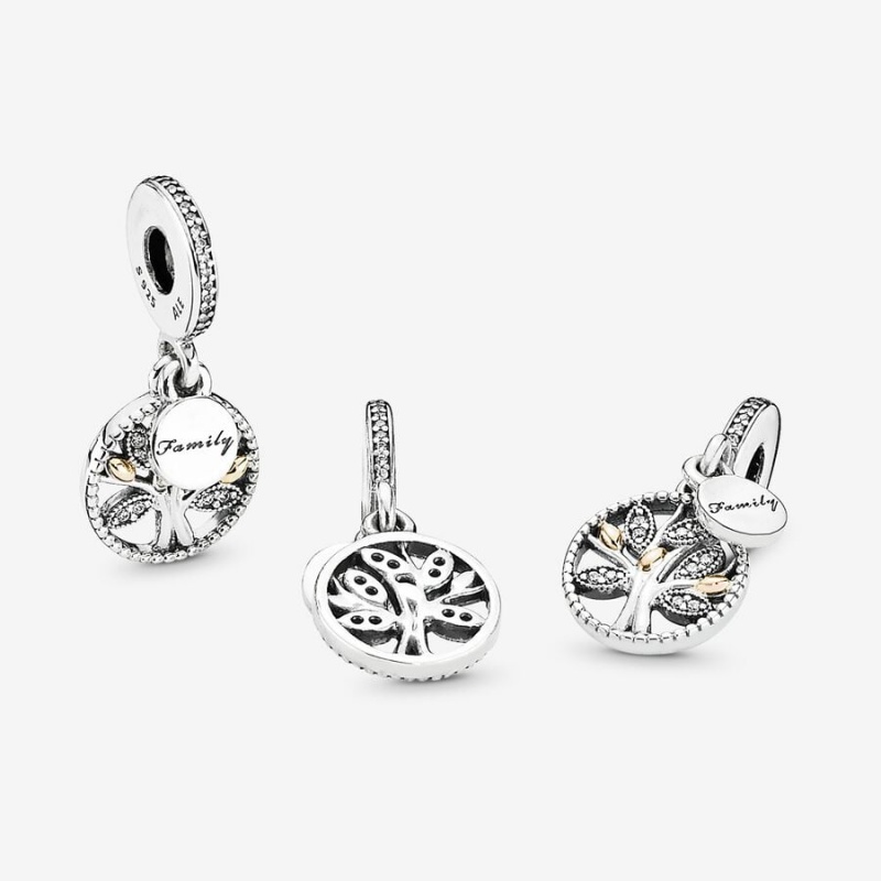 Sterling silver and 14k Gold Pandora Sparkling Family Tree Dangle Charm Dangle Charms | 702-MSOGRB