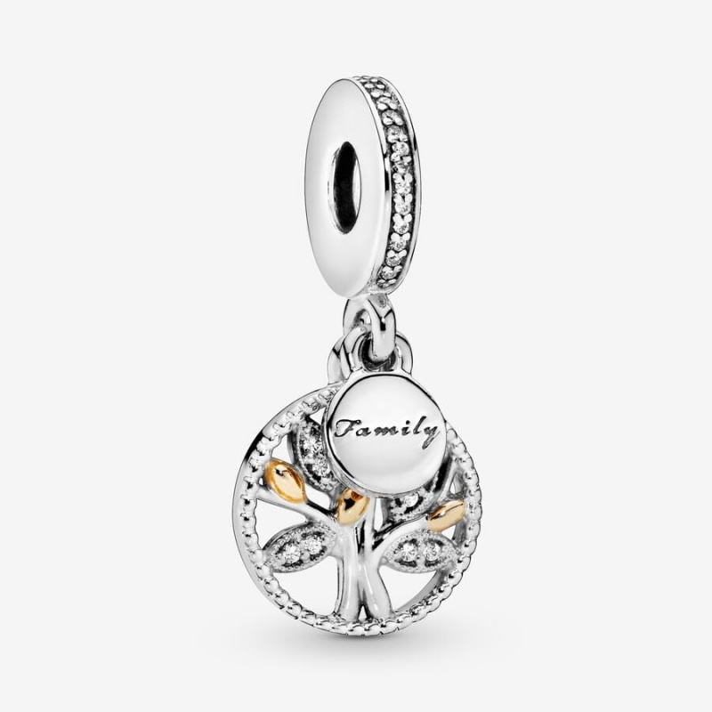 Sterling silver and 14k Gold Pandora Sparkling Family Tree Dangle Charm Dangle Charms | 702-MSOGRB