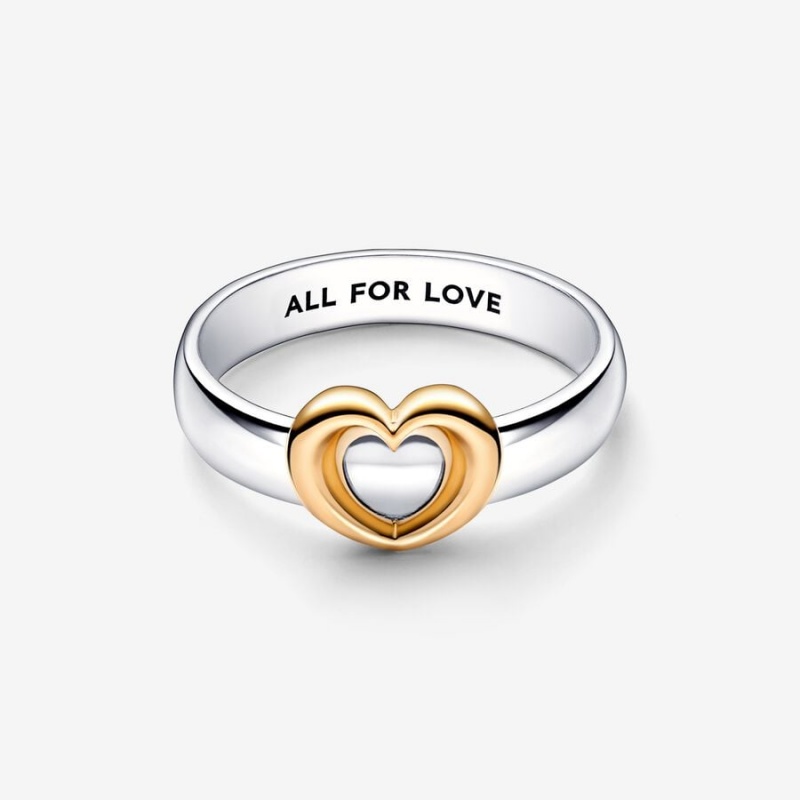 Sterling silver and 14k Gold-plated unique metal blend Pandora Radiant Two-tone Sliding Heart Ring Stackable Rings | 041-DJBQSW