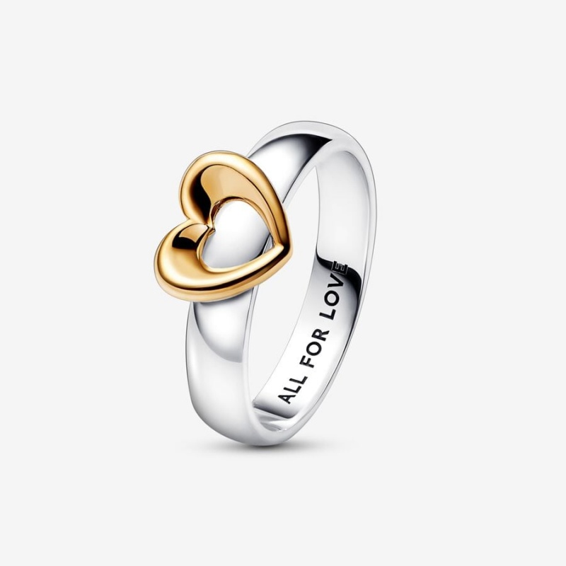 Sterling silver and 14k Gold-plated unique metal blend Pandora Radiant Two-tone Sliding Heart Ring Stackable Rings | 041-DJBQSW