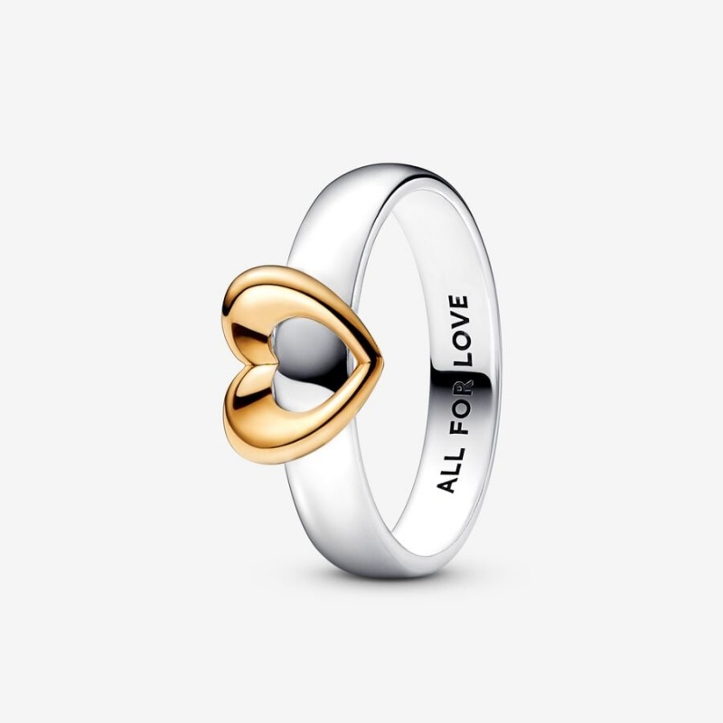 Sterling silver and 14k Gold-plated unique metal blend Pandora Radiant Two-tone Sliding Heart Ring Stackable Rings | 041-DJBQSW