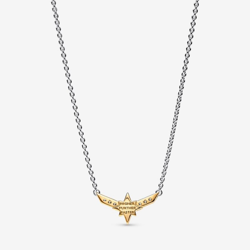 Sterling silver and 14k Gold-plated unique metal blend Pandora Marvel Captain Marvel Octogram Star Two tone Pendant Necklace Pendant Necklaces | 047-POYHWV