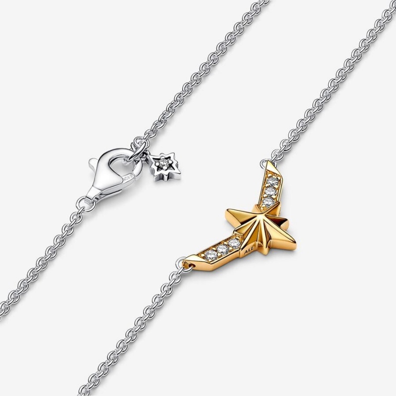 Sterling silver and 14k Gold-plated unique metal blend Pandora Marvel Captain Marvel Octogram Star Two tone Pendant Necklace Pendant Necklaces | 047-POYHWV