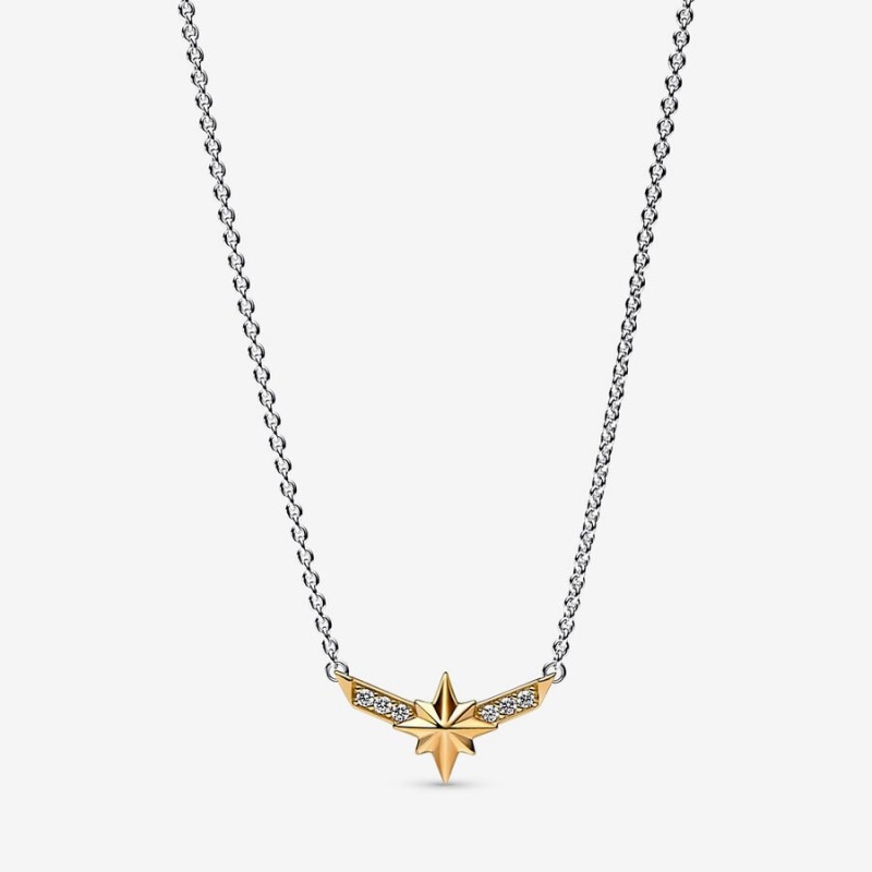 Sterling silver and 14k Gold-plated unique metal blend Pandora Marvel Captain Marvel Octogram Star Two tone Pendant Necklace Pendant Necklaces | 047-POYHWV