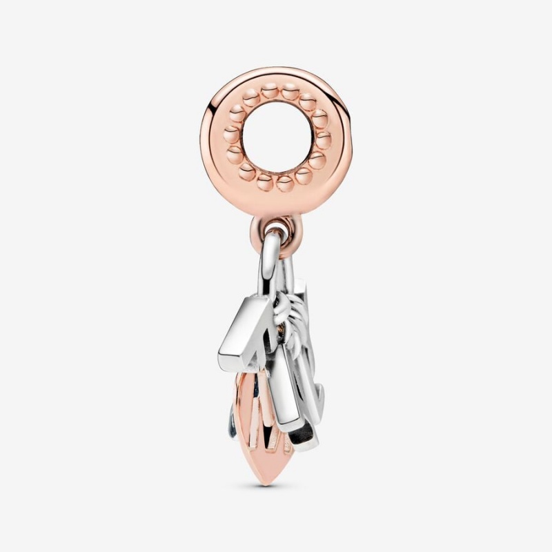 Sterling silver and 14k Rose gold-plated unique metal blend Pandora Family Letters Dangle Charm Dangle Charms | 602-RXFLSN