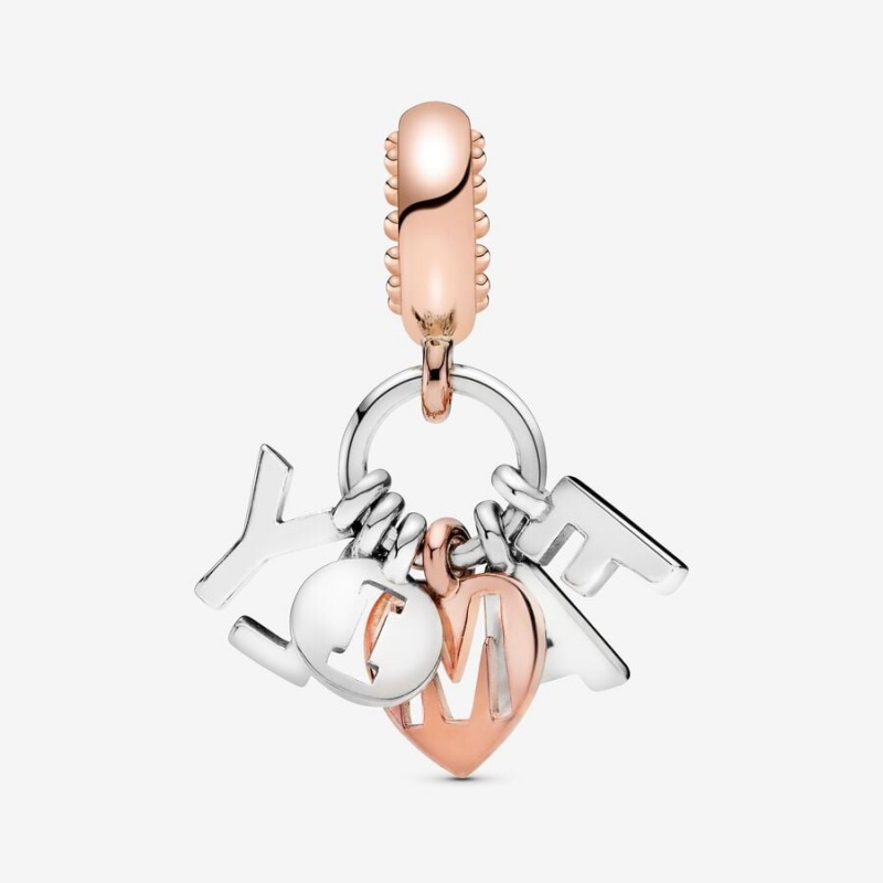 Sterling silver and 14k Rose gold-plated unique metal blend Pandora Family Letters Dangle Charm Dangle Charms | 602-RXFLSN